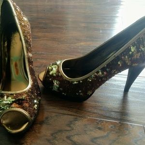 2 Lips Too Gold Sequin Heels